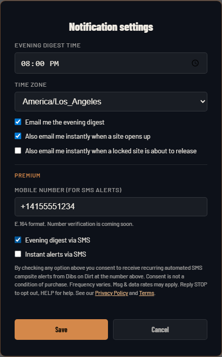 The SMS opt-in checkbox checked, with the full consent disclosure text visible directly below it